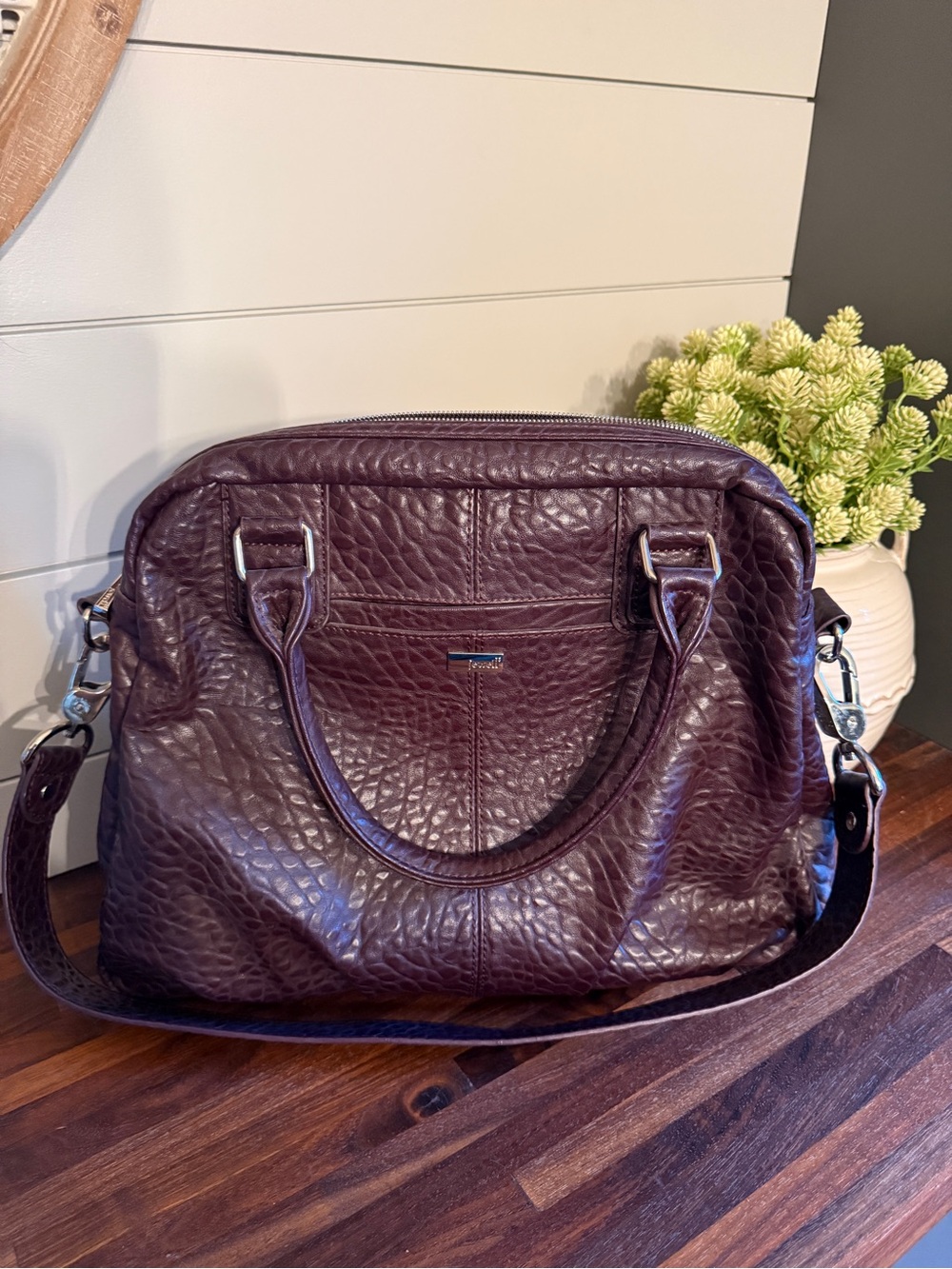 Jewel by Thirty One - Couture Street Women's Textured Leather Satchel Bag - Plum